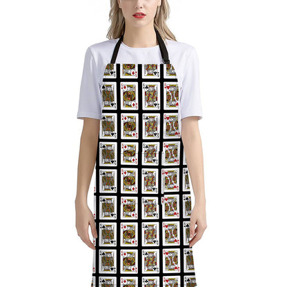 Four Kings Playing Cards Pattern Print Bib Apron With Pocket