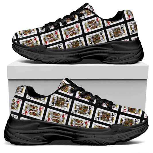 Four Kings Playing Cards Pattern Print Black Chunky Shoes