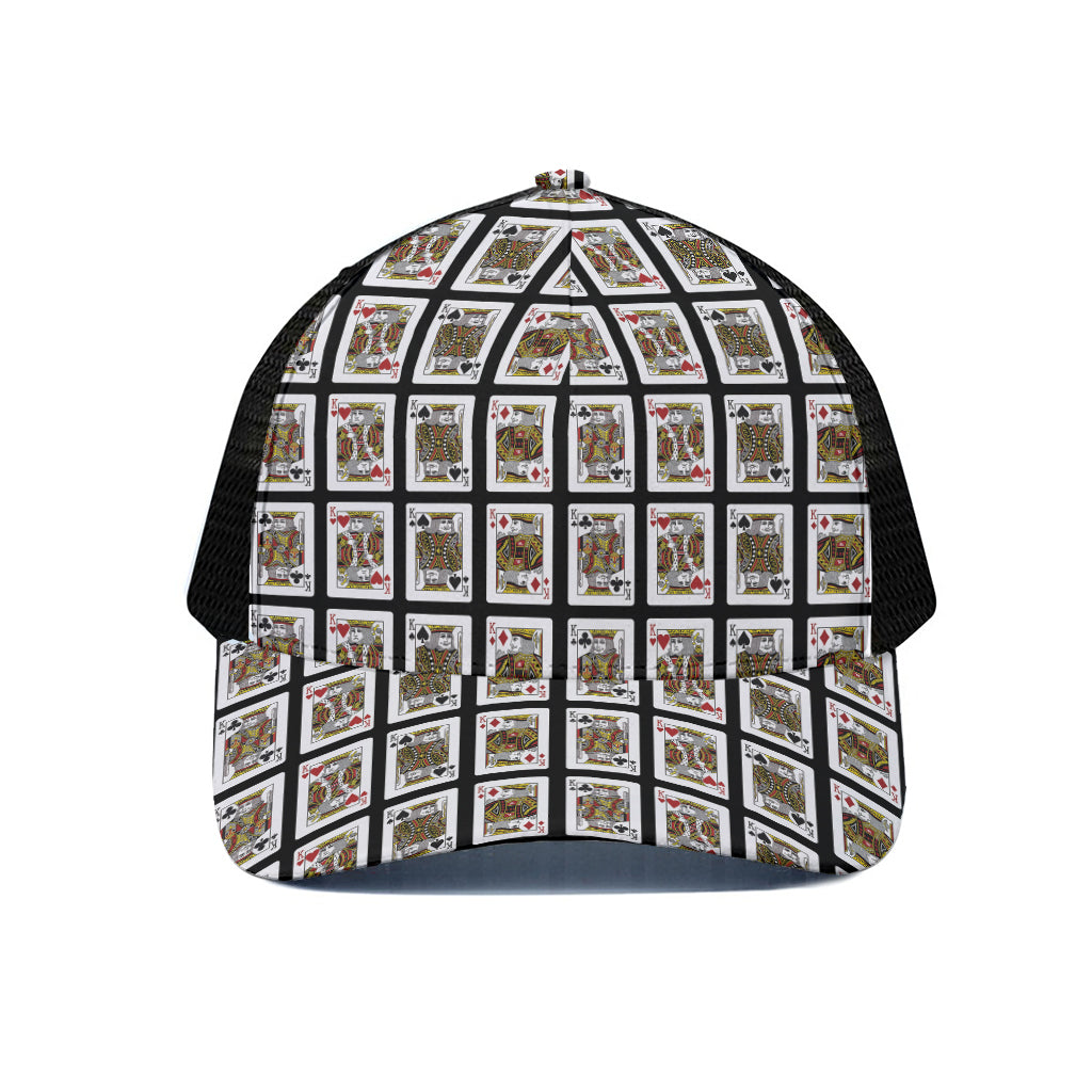 Four Kings Playing Cards Pattern Print Black Mesh Trucker Cap