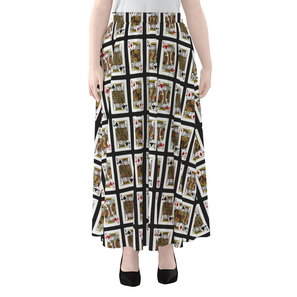 Four Kings Playing Cards Pattern Print Chiffon Maxi Skirt