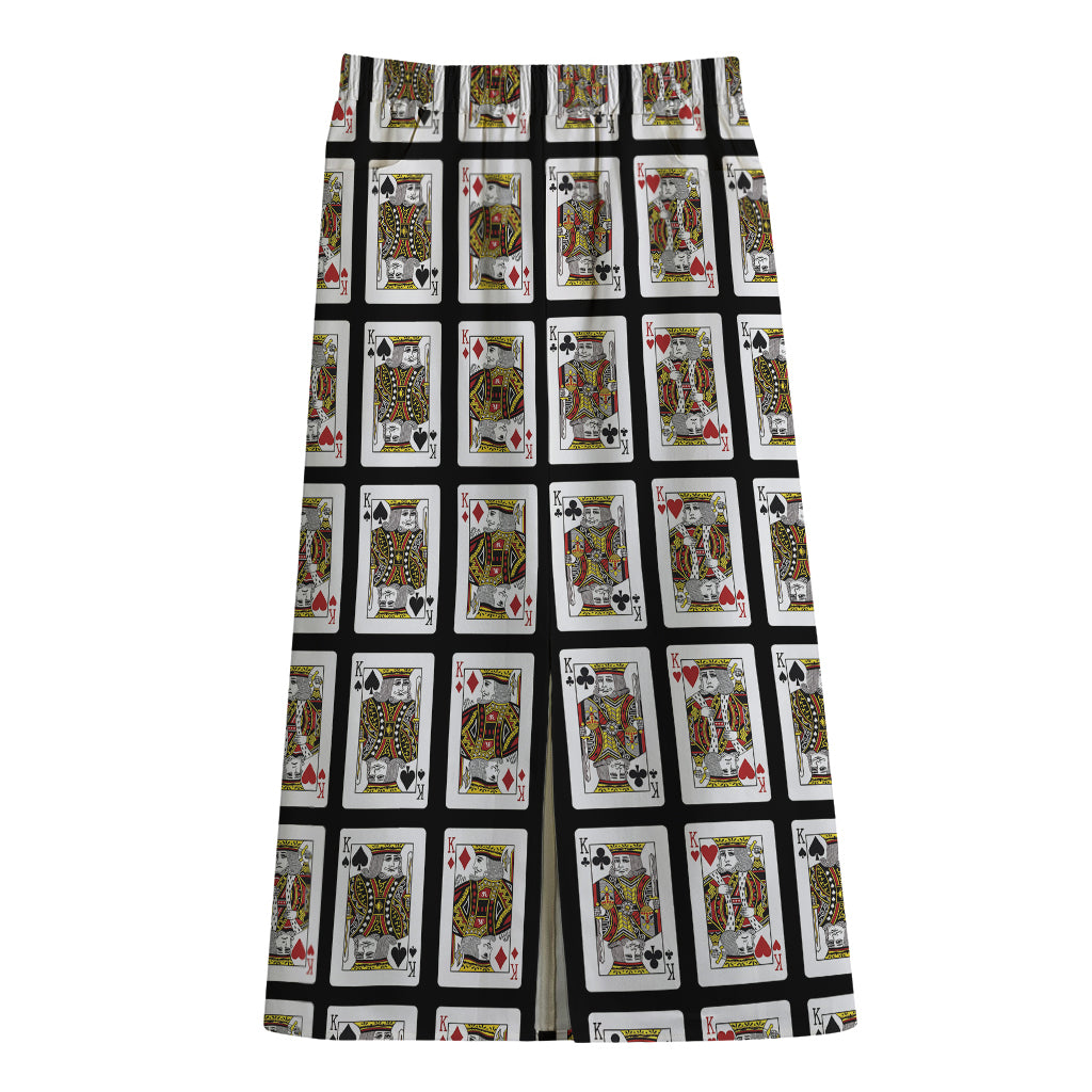 Four Kings Playing Cards Pattern Print Cotton Front Slit Maxi Skirt