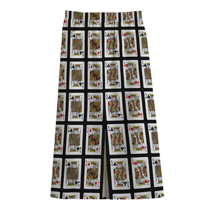 Four Kings Playing Cards Pattern Print Cotton Front Slit Maxi Skirt