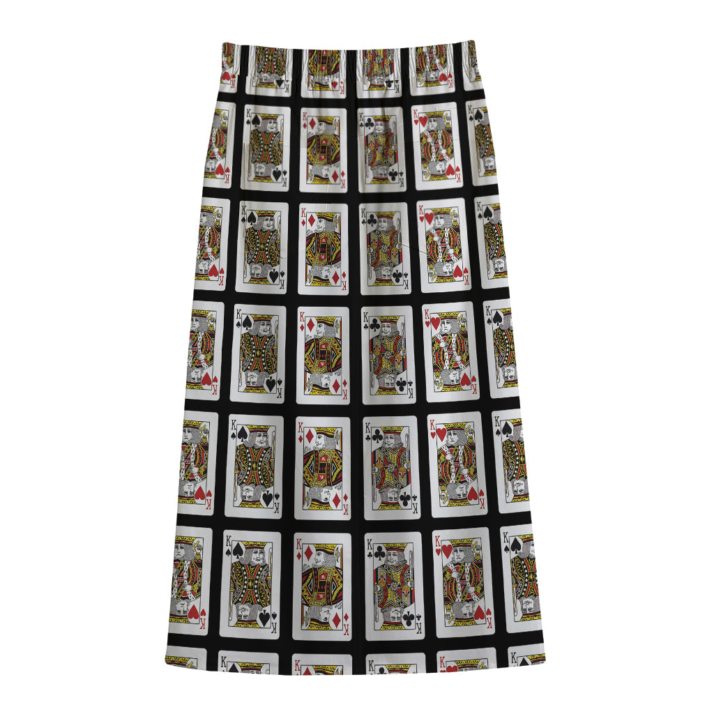 Four Kings Playing Cards Pattern Print Cotton Front Slit Maxi Skirt