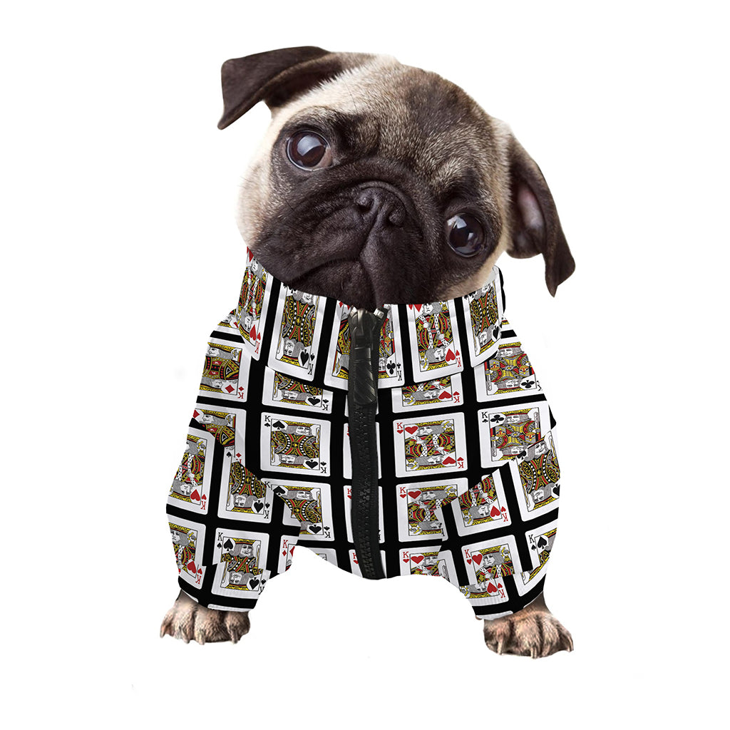 Four Kings Playing Cards Pattern Print Dog Zip Up Jacket