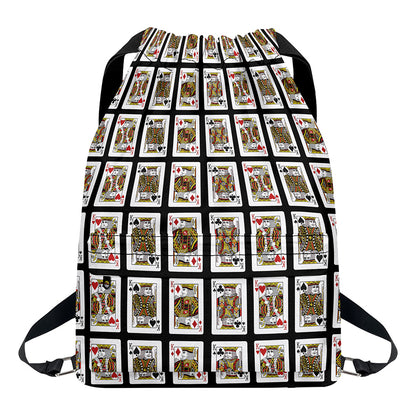 Four Kings Playing Cards Pattern Print Drawstring Backpack
