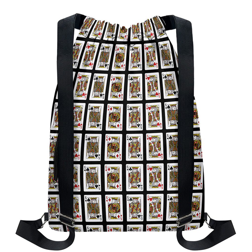 Four Kings Playing Cards Pattern Print Drawstring Backpack