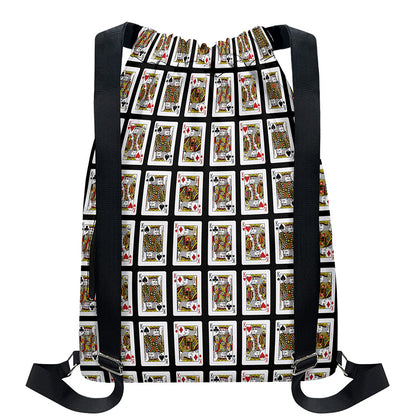 Four Kings Playing Cards Pattern Print Drawstring Backpack