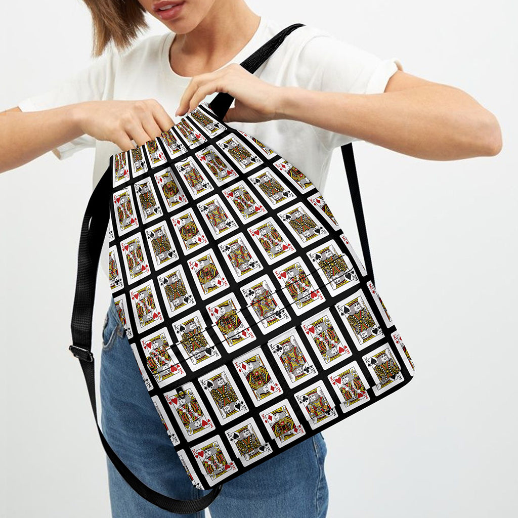 Four Kings Playing Cards Pattern Print Drawstring Backpack