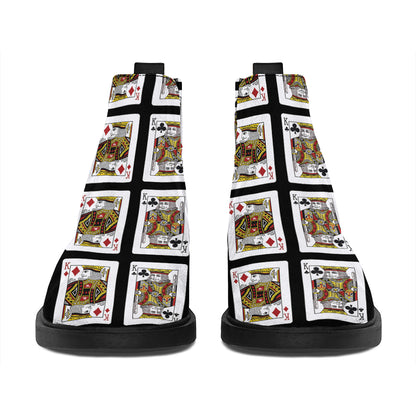 Four Kings Playing Cards Pattern Print Flat Ankle Boots