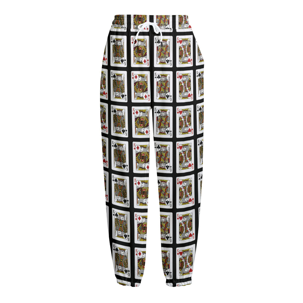 Four Kings Playing Cards Pattern Print Fleece Lined Knit Pants