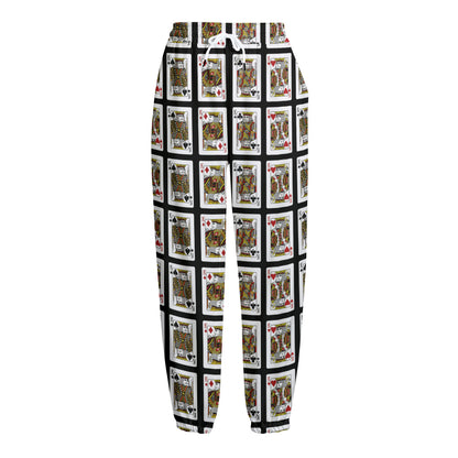 Four Kings Playing Cards Pattern Print Fleece Lined Knit Pants