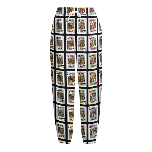 Four Kings Playing Cards Pattern Print Fleece Lined Knit Pants