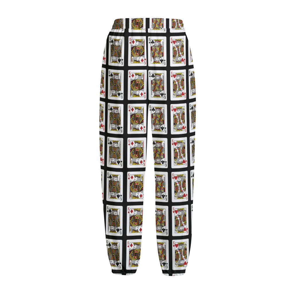 Four Kings Playing Cards Pattern Print Fleece Lined Knit Pants