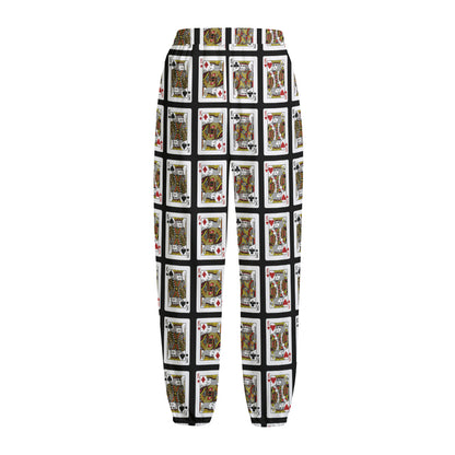 Four Kings Playing Cards Pattern Print Fleece Lined Knit Pants