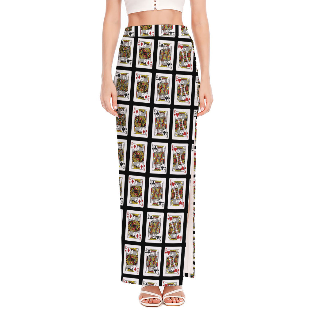 Four Kings Playing Cards Pattern Print High Slit Maxi Skirt