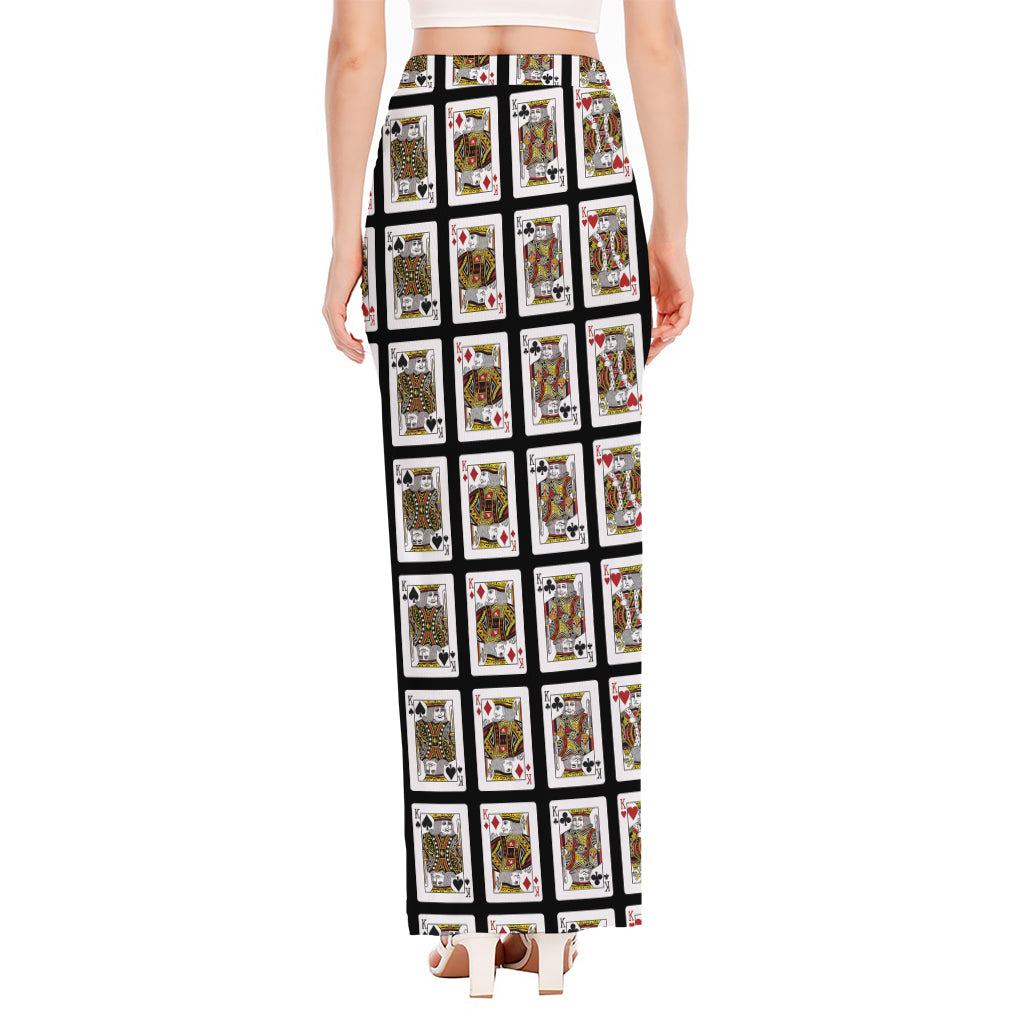 Four Kings Playing Cards Pattern Print High Slit Maxi Skirt