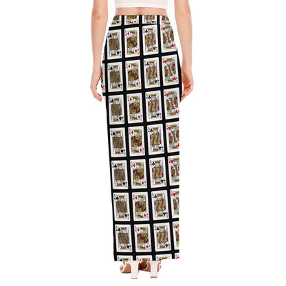 Four Kings Playing Cards Pattern Print High Slit Maxi Skirt