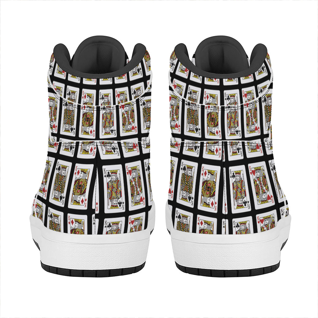 Four Kings Playing Cards Pattern Print High Top Leather Sneakers