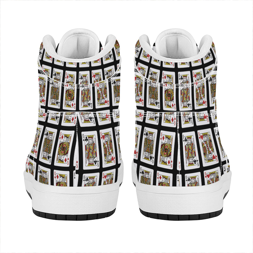 Four Kings Playing Cards Pattern Print High Top Leather Sneakers