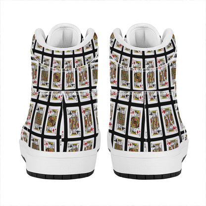 Four Kings Playing Cards Pattern Print High Top Leather Sneakers