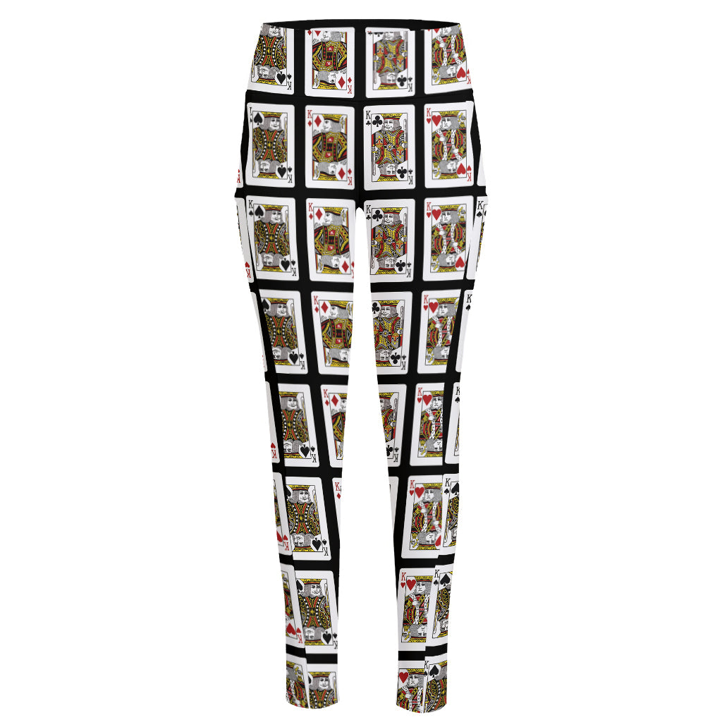 Four Kings Playing Cards Pattern Print High-Waisted Pocket Leggings