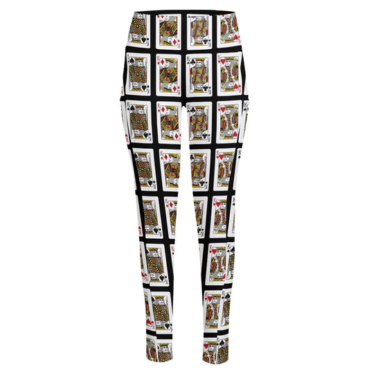 Four Kings Playing Cards Pattern Print High-Waisted Pocket Leggings