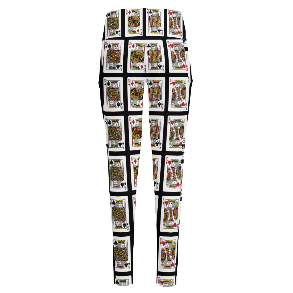 Four Kings Playing Cards Pattern Print High-Waisted Pocket Leggings