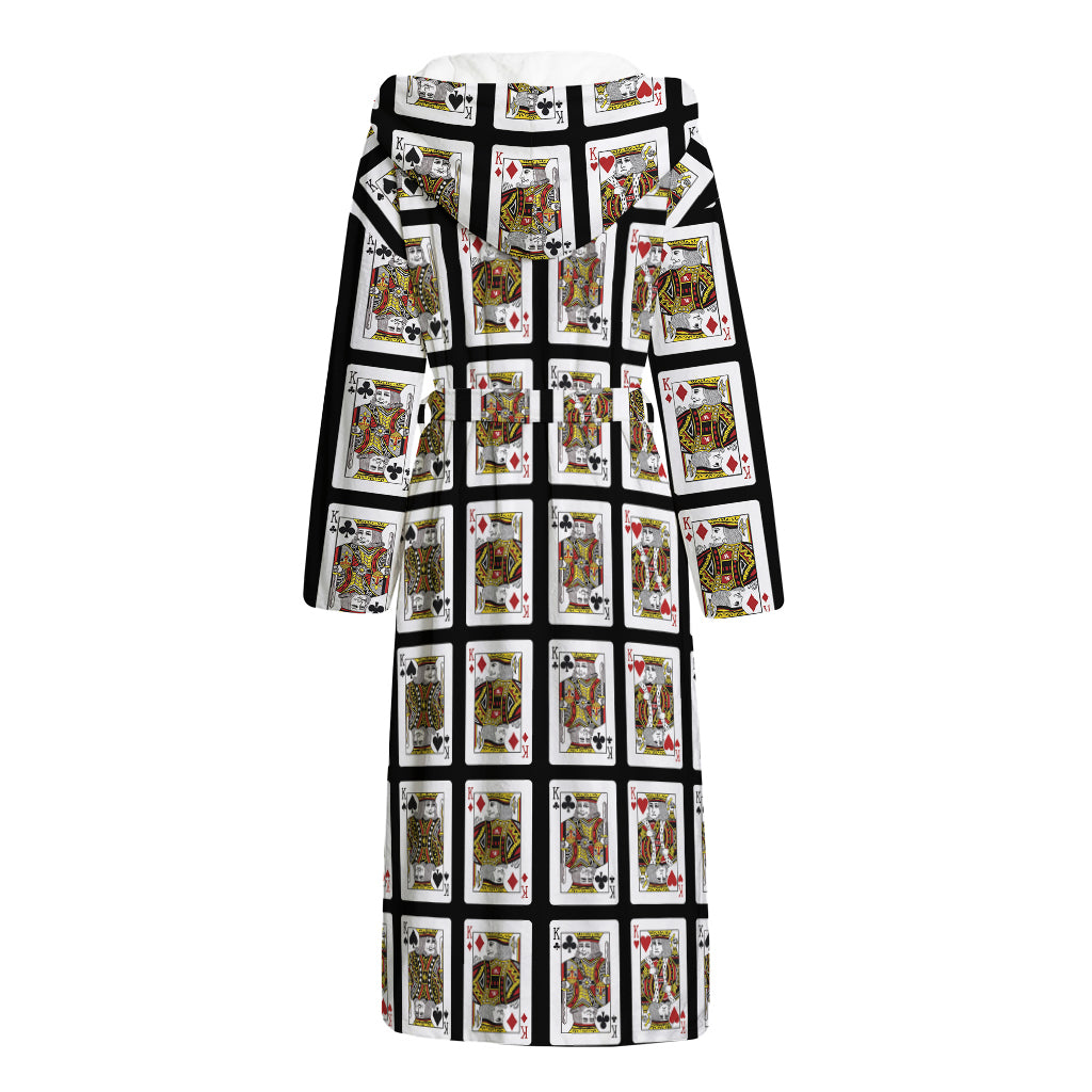 Four Kings Playing Cards Pattern Print Hooded Bathrobe