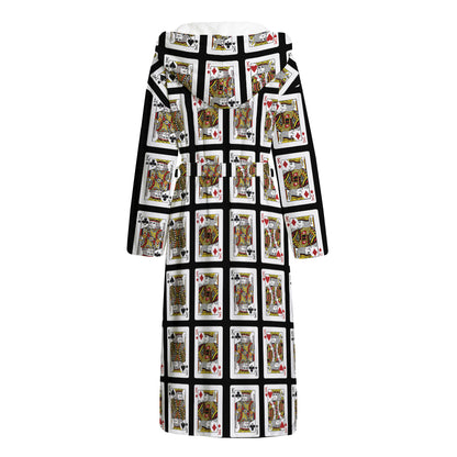 Four Kings Playing Cards Pattern Print Hooded Bathrobe