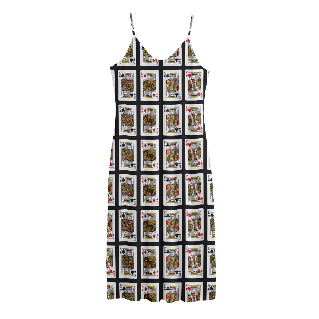 Four Kings Playing Cards Pattern Print Jersey Midi Cami Dress