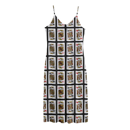 Four Kings Playing Cards Pattern Print Jersey Midi Cami Dress