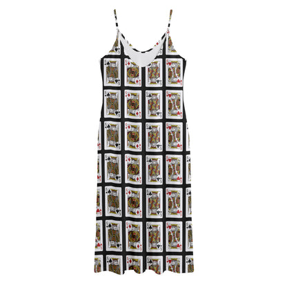 Four Kings Playing Cards Pattern Print Jersey Midi Cami Dress