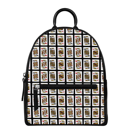 Four Kings Playing Cards Pattern Print Leather Backpack
