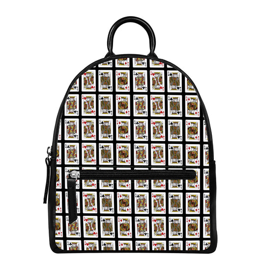 Four Kings Playing Cards Pattern Print Leather Backpack