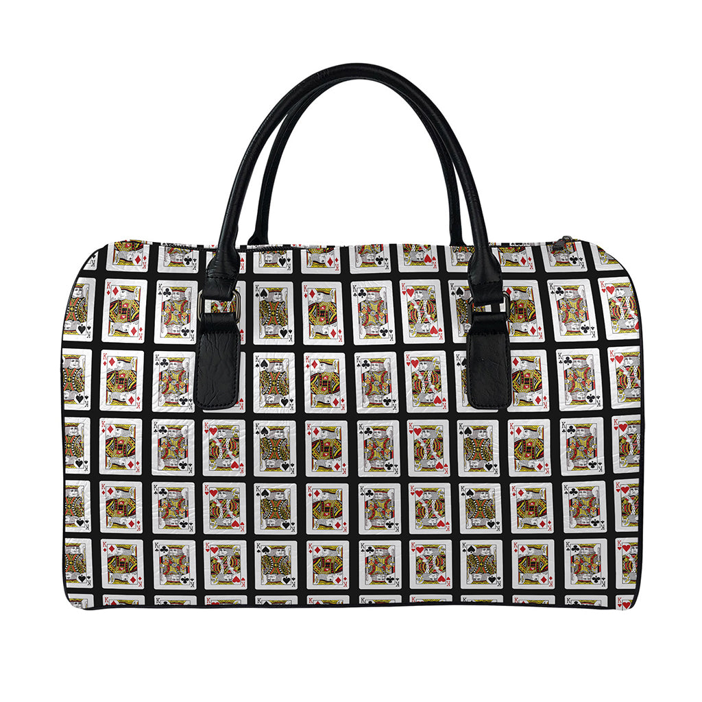 Four Kings Playing Cards Pattern Print Leather Duffle Bag