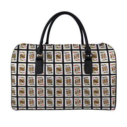 Four Kings Playing Cards Pattern Print Leather Duffle Bag