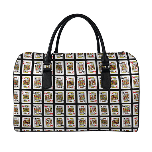 Four Kings Playing Cards Pattern Print Leather Duffle Bag