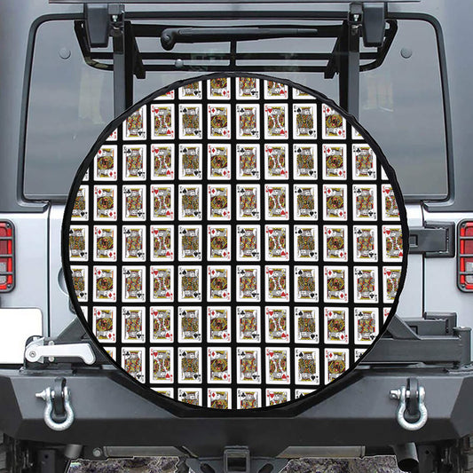 Four Kings Playing Cards Pattern Print Leather Spare Tire Cover