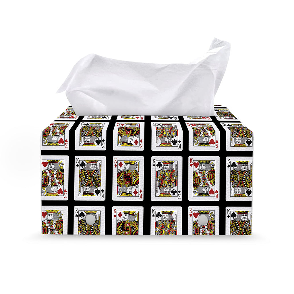 Four Kings Playing Cards Pattern Print Leather Tissue Box Cover
