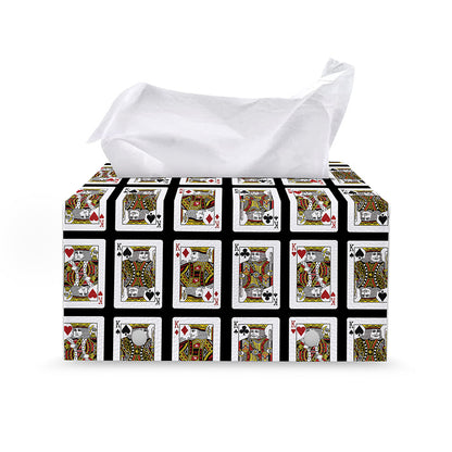 Four Kings Playing Cards Pattern Print Leather Tissue Box Cover