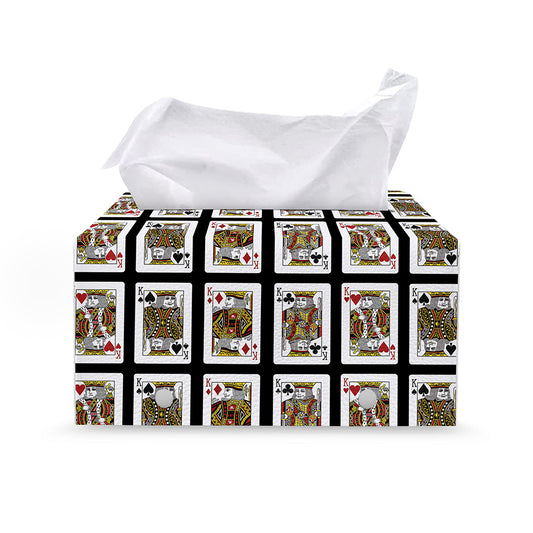 Four Kings Playing Cards Pattern Print Leather Tissue Box Cover