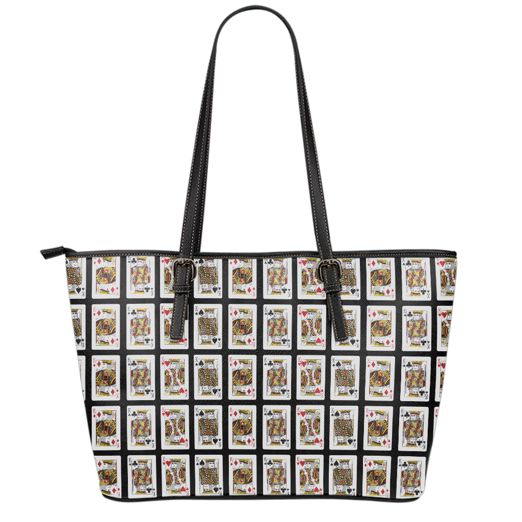 Four Kings Playing Cards Pattern Print Leather Tote Bag