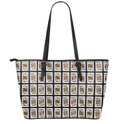 Four Kings Playing Cards Pattern Print Leather Tote Bag