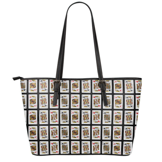 Four Kings Playing Cards Pattern Print Leather Tote Bag