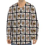 Four Kings Playing Cards Pattern Print Long Sleeve Baseball Jersey