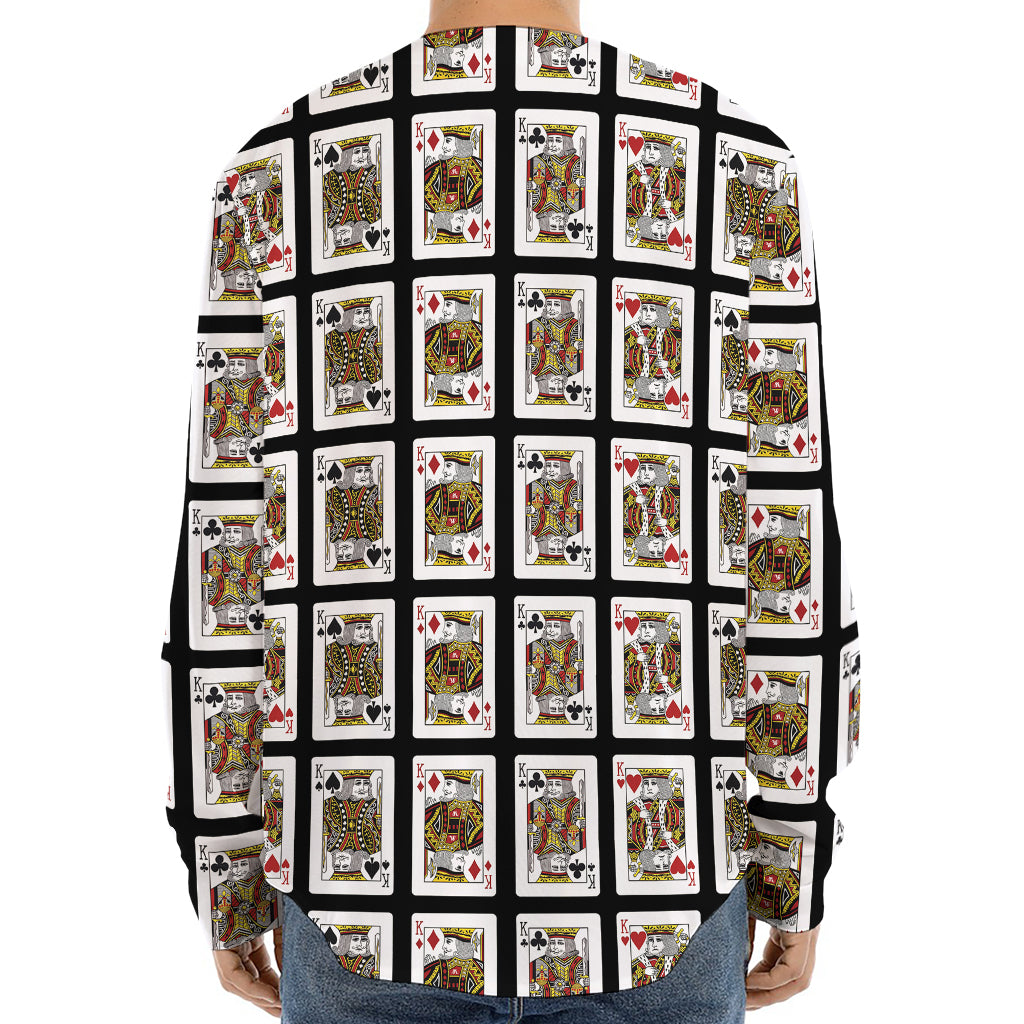 Four Kings Playing Cards Pattern Print Long Sleeve Baseball Jersey