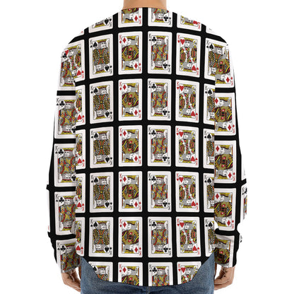Four Kings Playing Cards Pattern Print Long Sleeve Baseball Jersey