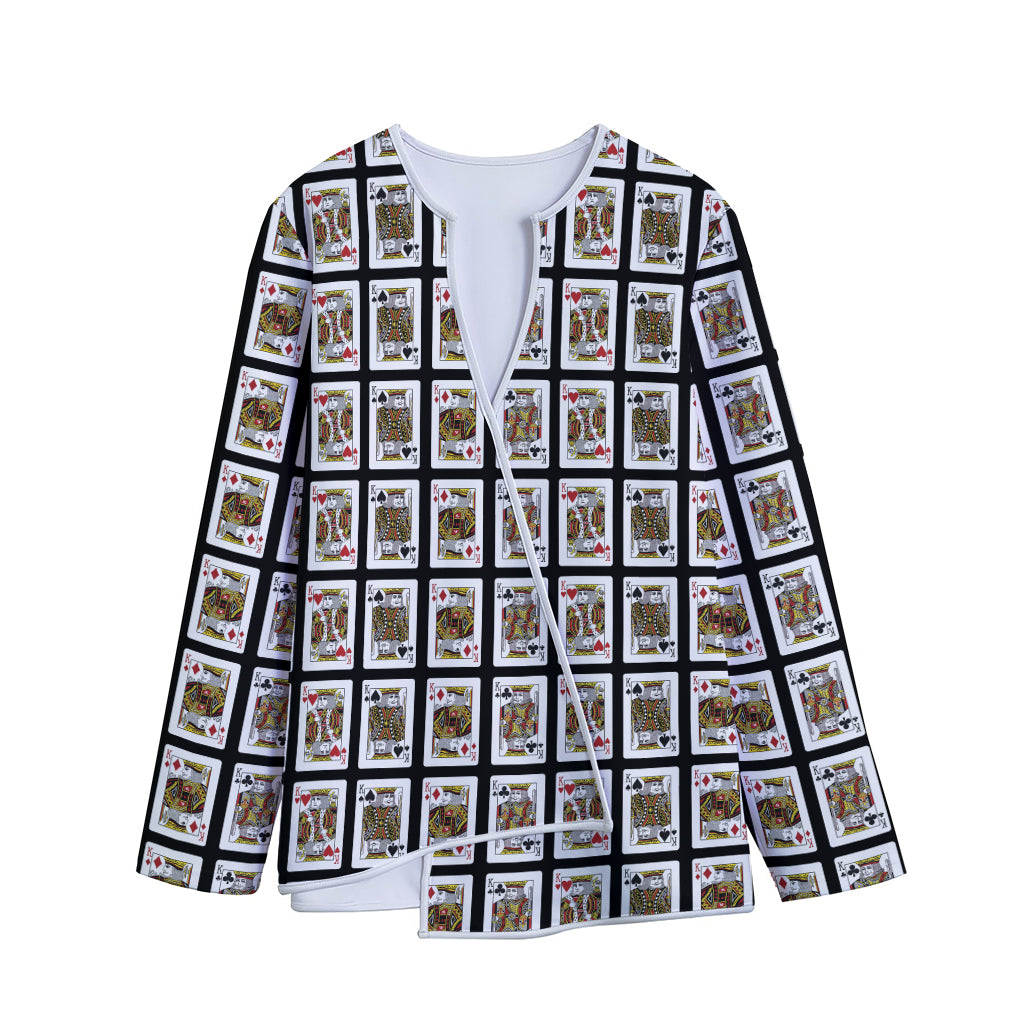 Four Kings Playing Cards Pattern Print Long Sleeve Short Coat