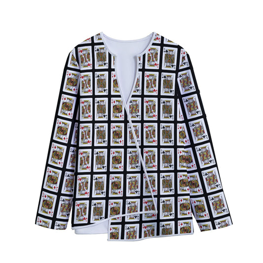Four Kings Playing Cards Pattern Print Long Sleeve Short Coat