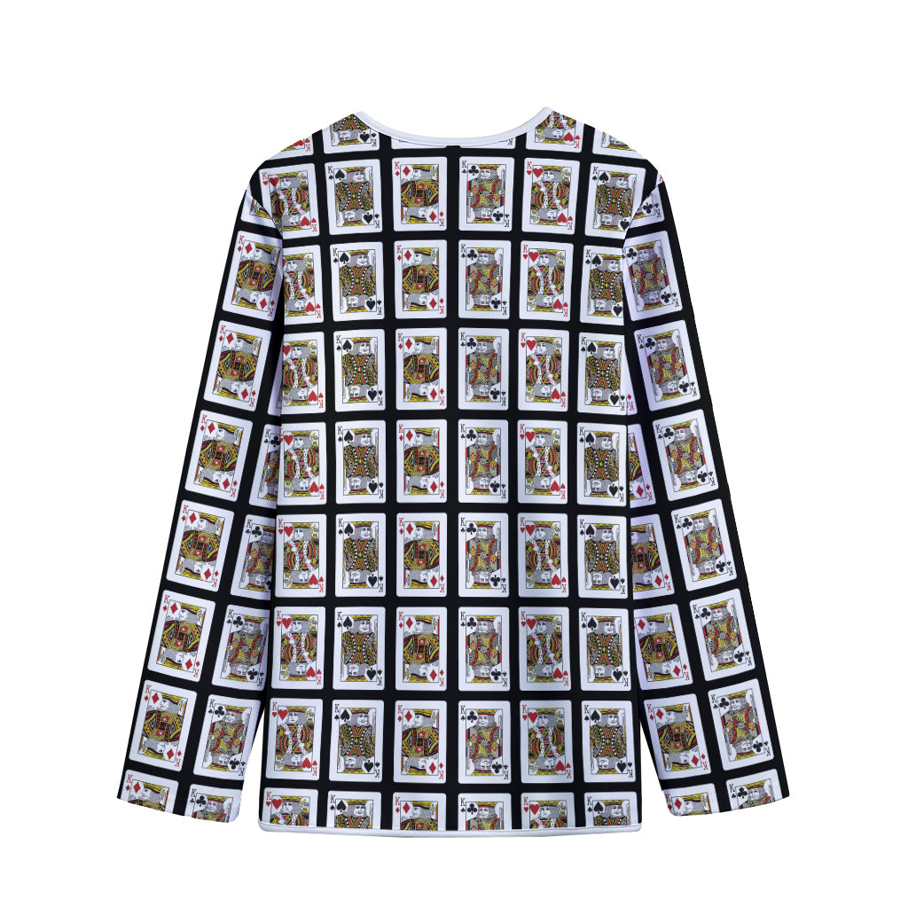Four Kings Playing Cards Pattern Print Long Sleeve Short Coat
